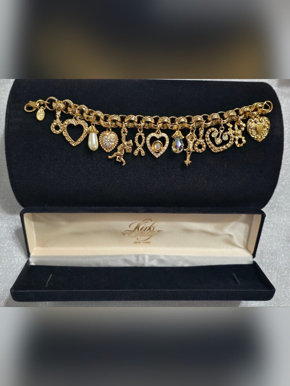 Kirks Folly Gold Tone Charm Bracelet with Multi Hearts & Other Charms